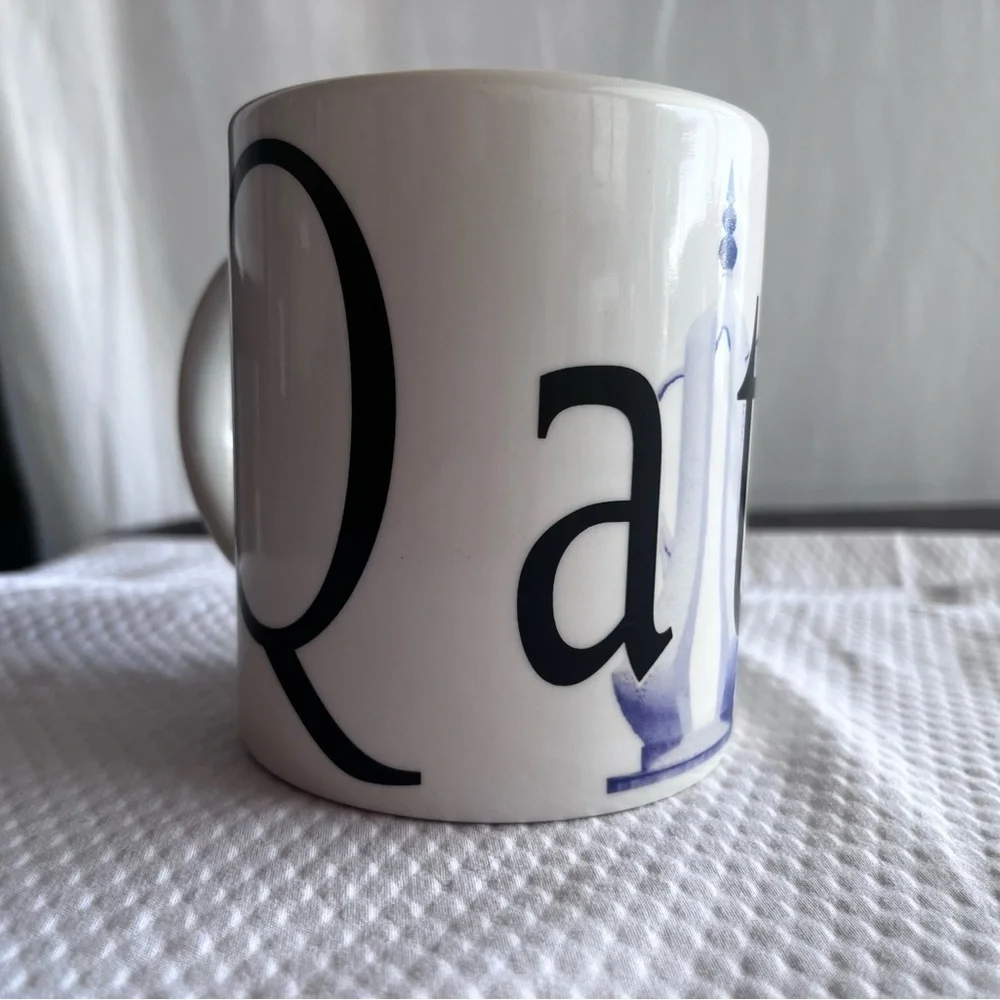 Starbucks White Mug with Black and‎ Blue Design
